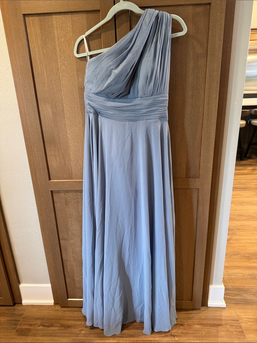 One-Shoulder Light Blue Chiffon Evening Gown
